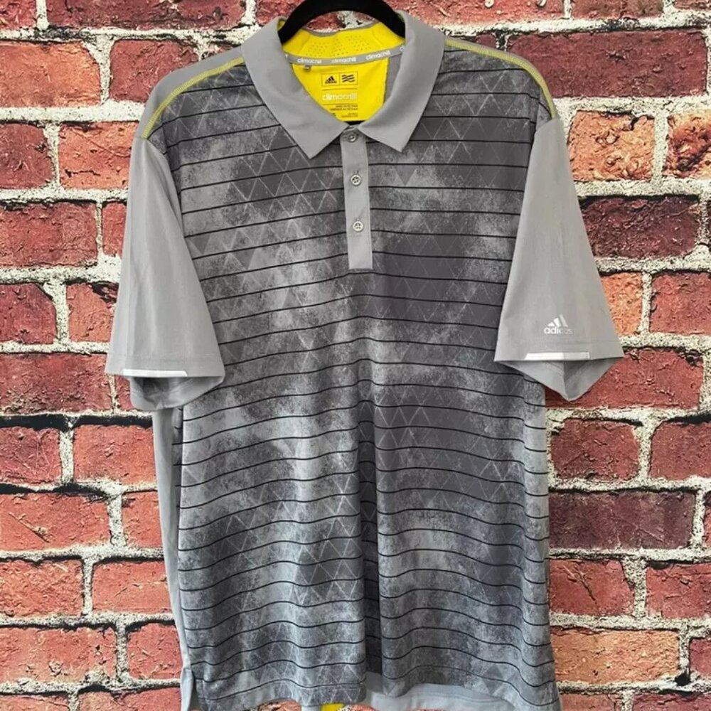 Adidas CLIMACHILL Golf Shirt Men Size XL Striped Gray Diamond Pattern Golf Gear